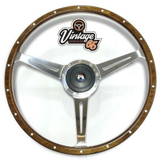 Vw T2 Camper Bay 17"" Wood Rim Riveted Polished Slotted Steering & Wheel Boss Kit