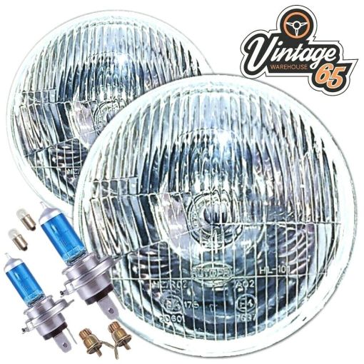 MINI CLASSIC 7"" HEADLIGHT XENON HALOGEN CONVERSION RHD FLAT LENS H4 BULBS PILOT