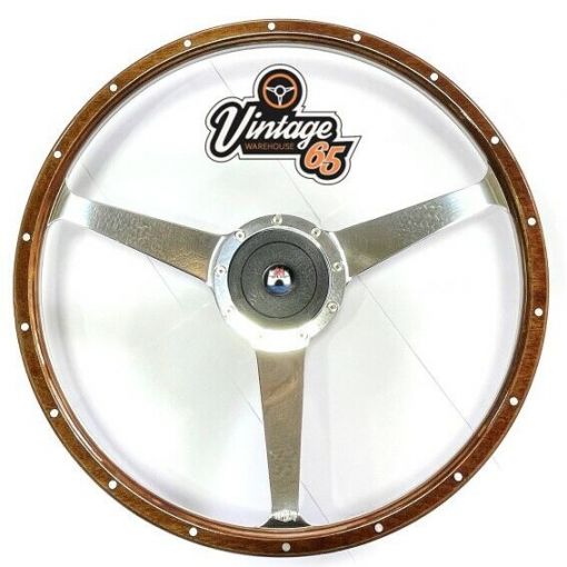 Vw T2 Camper Bay 17"" Wood Rim Riveted Polished Slotted Steering & Wheel Boss Kit