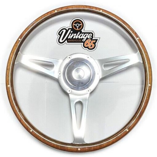 Wood Rim Steering Wheel 15"" Boss Kit Polished Alloy Horn Riveted Classic Car