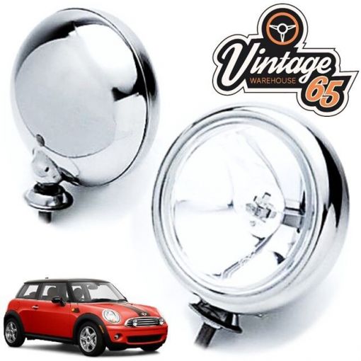 PAIR OF 2x 5"" CLASSIC CAR BMW MINI CHROME SPOT LAMPS SPOT LIGHTS WIPAC