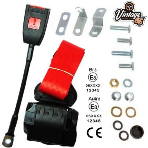 Classic Mini Front Single Fully Automatic Inertia Red Seat Belt Kits E Approved