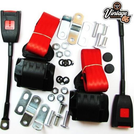 Classic Mini Front Pair Fully Automatic Inertia Red Seat Belt Kits E Approved