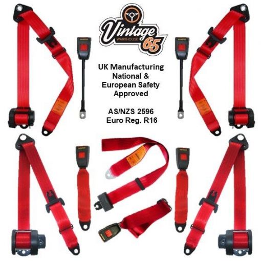 Volkswagen Polo & Derby Mk1 Full Set Front & Rear Red Automatic Seat Belt Kit