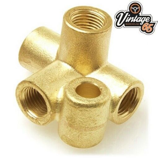 Classic Car Brass Brake Pipe Union Fitting 3/8"" UNF x 24Tpi Female 4 Way T-piece