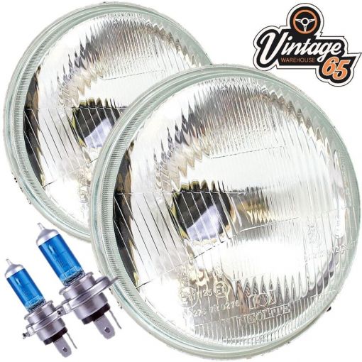 CLASSIC CAR 7"" HEADLIGHT XENON HALOGEN CONVERSION RHD FLAT LENS H4 BULB NO PILOT