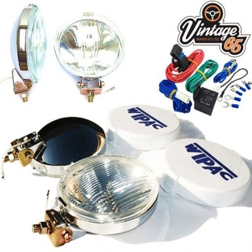 Classic Car Chrome Spot Lights Driving Lamps + Covers & 12v Relay & Wiring Kit