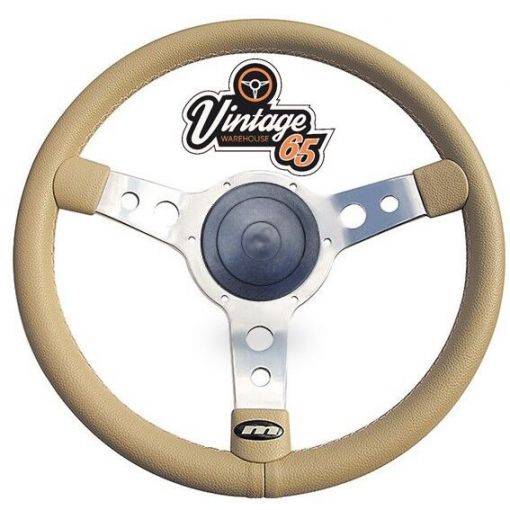 Vintage Warehouse Cream Vinyl Polished Semi Dished 14"" Steering Wheel & Boss Kit