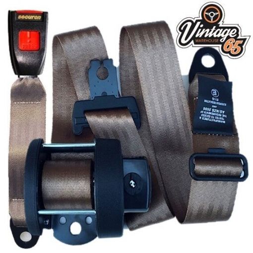 Vw Golf Mk1 Mk2 Retro 3 Point Rear Automatic Inertia Seat Lap Belt Kit Brown