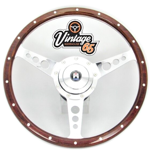 Vw Karmann Ghia Classic 14"" Wood Rim Steering Wheel & Fitting Boss Badged Horn