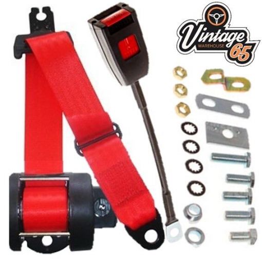 Austin Mini & Clubman Saloon Estate & Van Front Automatic Seat Belt Kit Red