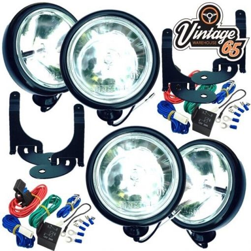 Spotlight Driving Light Set 4 With Black Brackets & Wiring Kit For BMW Mini Mk1