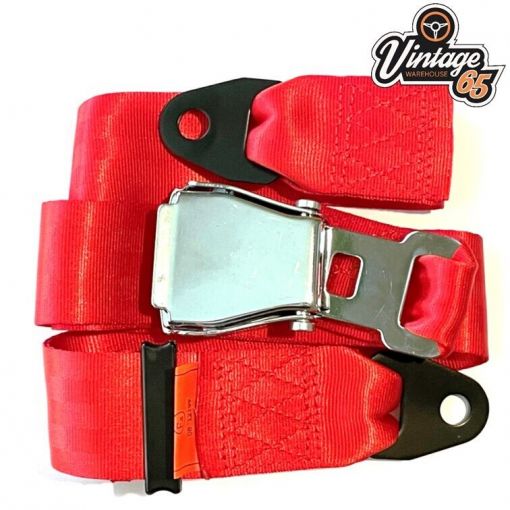 Classic Triumph MG Chrome Buckle 2 Point Adjustable Static Seat Lap Belt Red