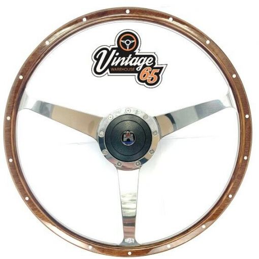 Vw T2 Camper Van Splitty 16"" Light Wood Rim Polished Steering Wheel Boss Kit