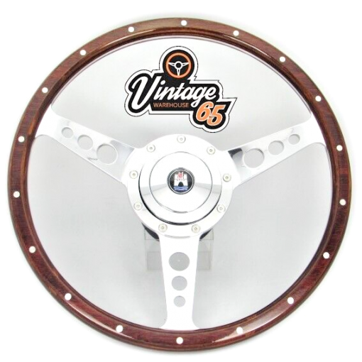 Vw Karmann Ghia Classic 13"" Wood Rim Steering Wheel & Fitting Boss Badged Horn