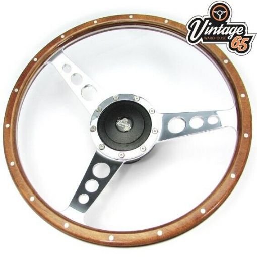 Morris Minor 1000 Classic 14"" Polished Riveted Wood Rim Steering Wheel Kit
