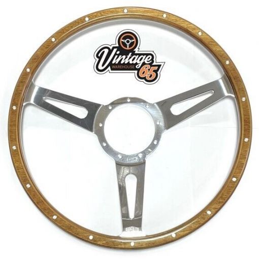 Vintage Warehouse Classic 16"" Wood Rim Semi-dished Steering Wheel & Fittings