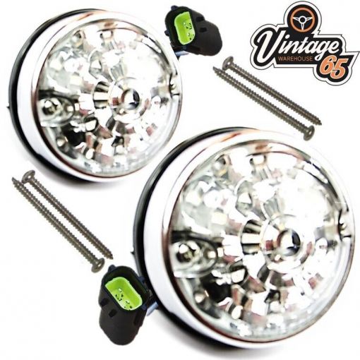 Front Side Lights Clear LED Stainless Steel Bezel Pair Genuine Wipac UK S6060LED