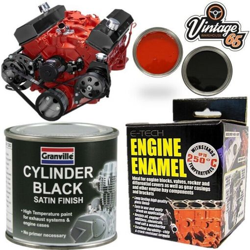 Classic Car Engine Block Rocker Cover Enamel Paint Red & Cylinder Black 250ml
