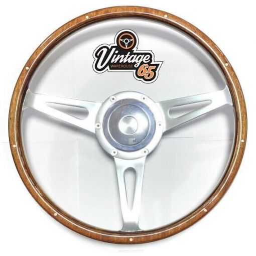 14"" Wood Rim Polished Alloy Horn Steering Wheel & Boss Kit For Ford Cortina Mk1