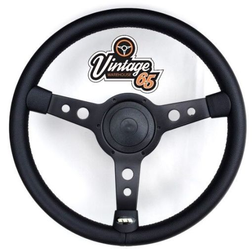 Classic Car 15"" Retro Black 3 Spoke Black Vinyl Steering Wheel Boss Fitting Kit