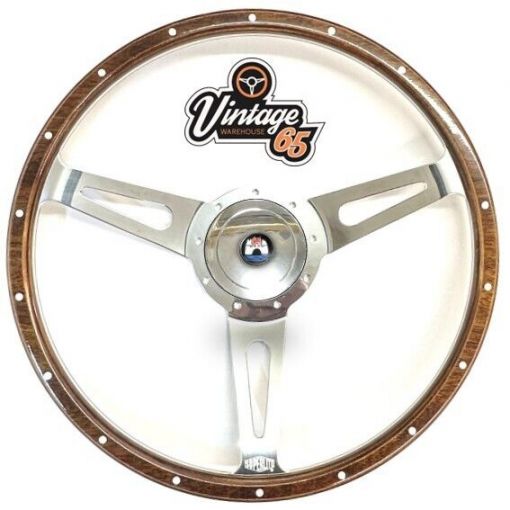 Vw Karmann Ghia Classic 15"" Wood Rim Steering Wheel & Fitting Boss Badged Horn