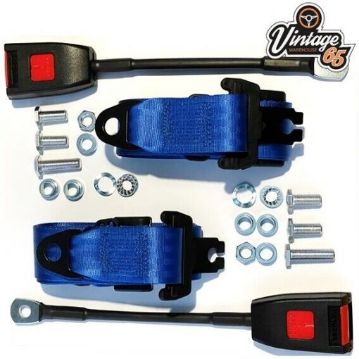 Classic MG Front Seat Belt Kits 3 Point Static E Approved Blue Pair
