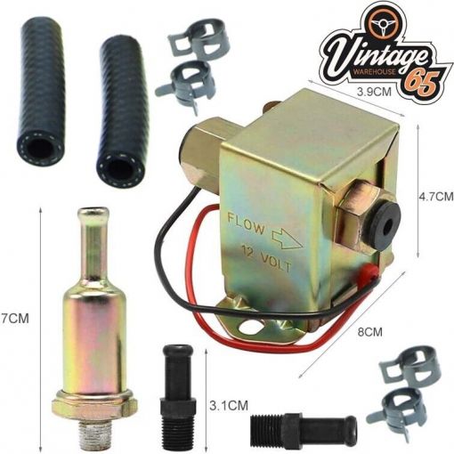 Triumph MG Lucas Style 12v Solid State Electric Fuel Pump Kit Cube Universal