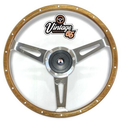 Vw Transporter T2 Bay Window 16"" Polished Wood Rim Steering Wheel & Boss Upgrade