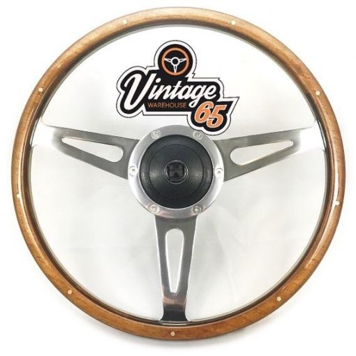 Classic Car 15"" Riveted Light Wood Split Rim 3 Spoke Steering Wheel & Boss Kit