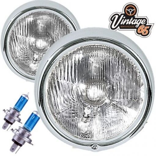 Vw Headlights Bay Camper Beetle Xenon Halogen 50% Brighter Upgrade Chrome Bezels