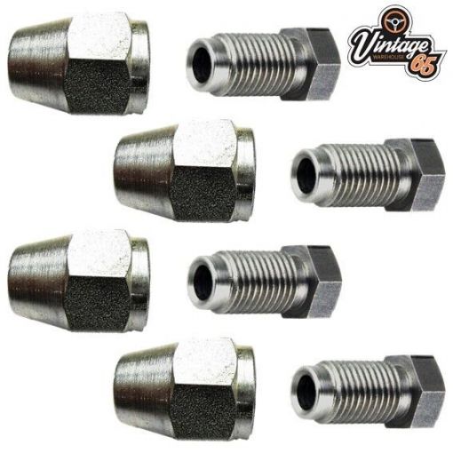 Brake Pipe Connectors 7/16"" UNF 1 Way Inline Female + Male Nuts For 1/4"" Pipe