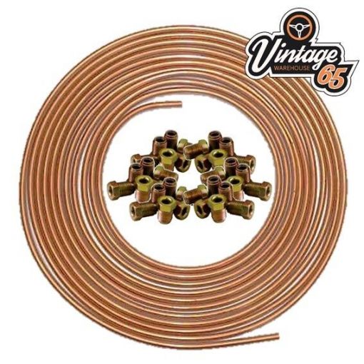 3/16"" X 25 FT SOFT 22G COPPER BRAKE PIPE + 20 MALE NUTS 10MM FOR LAND ROVER