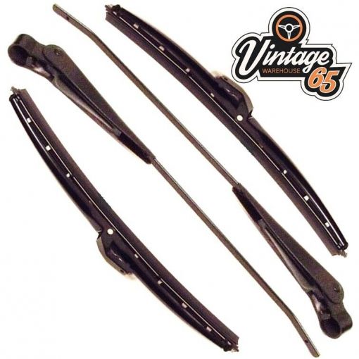 Classic Mini Black Stainless Steel 10"" Wiper Blades 11"" Wiper Arms Push Fit Set