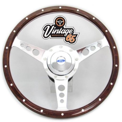 Classic 13"" Polished Riveted Wood Rim Steering Wheel & Boss For Ford Escort Mk1