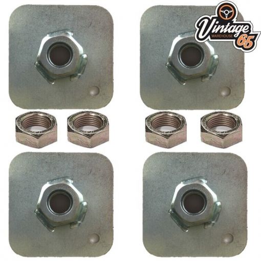 Classic Car Van Truck Seat Belt Mounting Plates 7/16"" Captive Fittings Nuts x 4