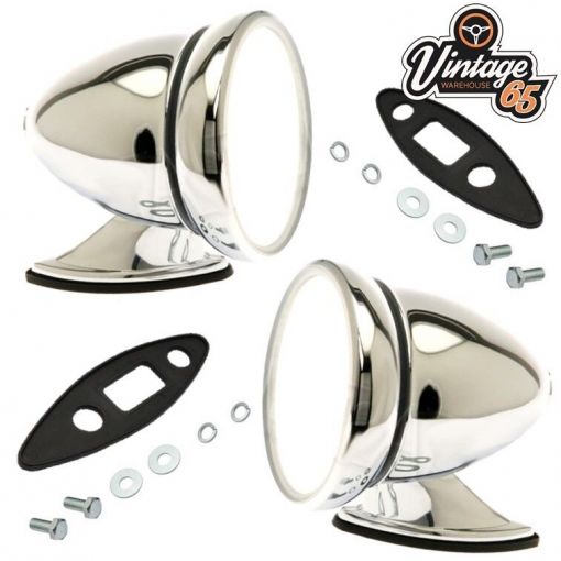 Kit Car Hotrod Retro Bullet Style Chrome Adjustable Flat Glass Wing Door Mirrors