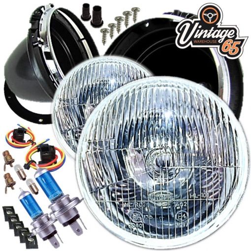 Domed 7"" Sealed Beam Halogen Conversion Headlight Kit For Classic Ford