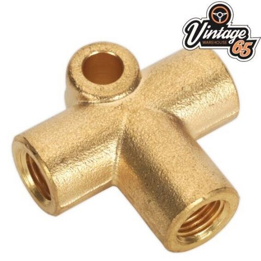 7/16"" UNF x 20Tpi Brass 3 Way Female T Piece Connector for 1/4"" Pipe Classic Car