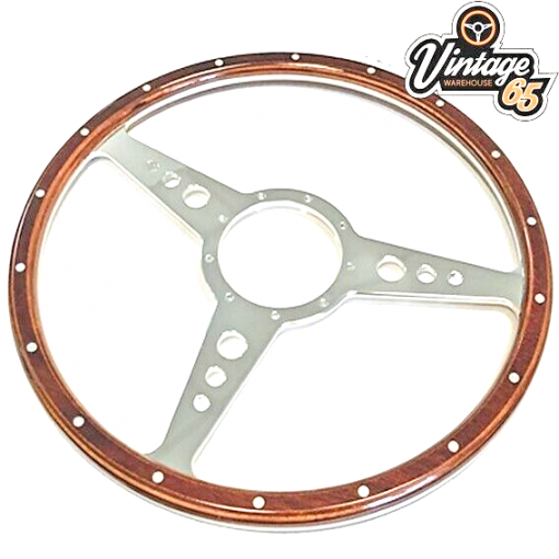 Classic Car 14"" Flat 9 hole Vintage Style Riveted Wood Rim Steering Wheel