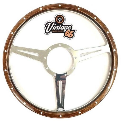 Classic Car 15"" Flat 9 hole Vintage Style Riveted Wood Rim Steering Wheel & Ring