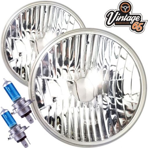 Classic Car 7"" Crystal Clear Xenon Halogen Headlight Conversion Domed Non Pilot