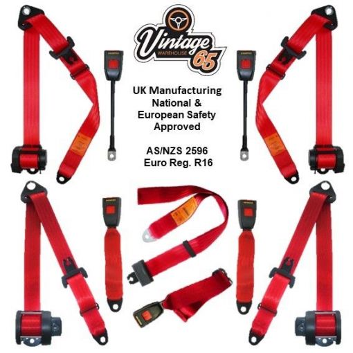 Volkswagen Passat Mk1 Full Set Front & Rear Red Automatic Seat Belt Kit