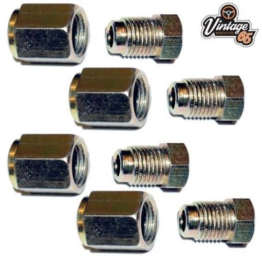 Brake Pipe Connectors 10mm x 1mm 1 Way Inline Male + Female Nuts For 3/16"" Pipe