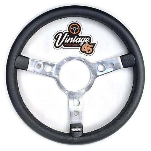 Vintage Warehouse Retro Classic 14"" Polished With Black Vinyl Steering Wheel Kit