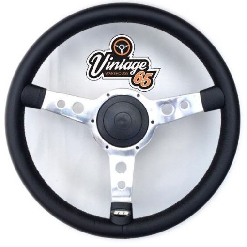 Classic 15"" Satin Black Vinyl Semi Dished Steering Wheel & Boss Fitting Kit