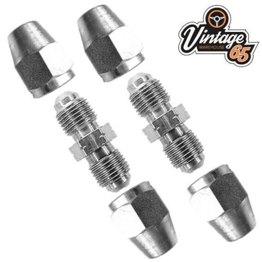 Brake Pipe Connectors 3/8"" UNF 2 Way Inline Male + Female Nuts For 3/16"" Pipe