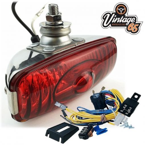 Classic Car 12V Stainless Steel Chrome Rear Foglight Fog Lamp Wiring Kit & Relay