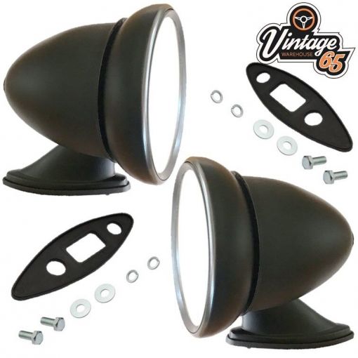 Classic Car Racing Bullet Style S/Black Adjustable Flat Glass Wing Door Mirrors