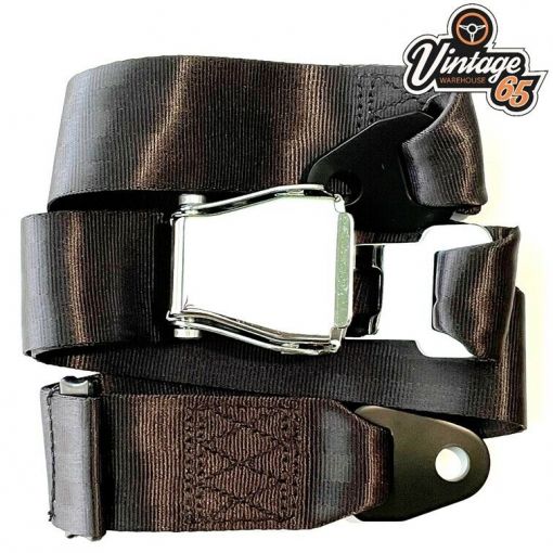 Classic Triumph MG Chrome Buckle 2 Point Adjustable Static Seat Lap Belt Black